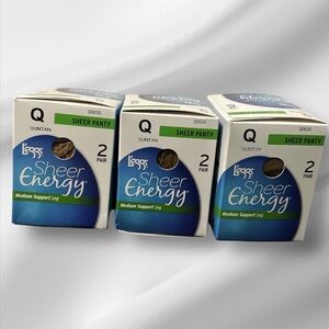 Leggs 30830 sheer energy medium support sheer pantyhose Suntan Q lot of 3 boxes